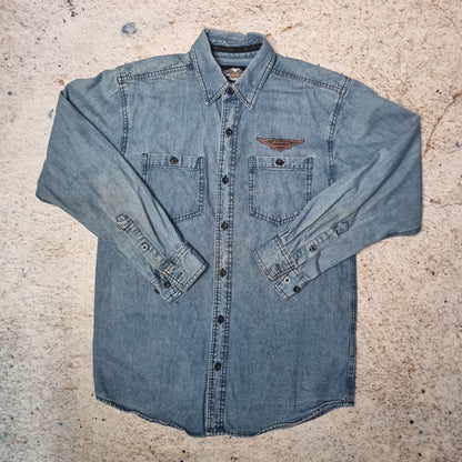 Harley Davidson Shirt Mens Denim Style Long Sleeve Overshirt - Blue - Size S