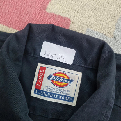 Vintage Dickies Boxy Fit Cropped Shirt Short Sleeve large plain Black Button Up Skater Y2K Surf