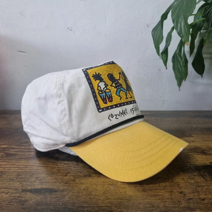 Vintage American Trucker Hat Snapback cap one size white yellow cozumel island mexico