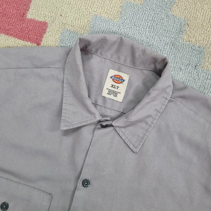 Vintage Dickies Boxy Fit Cropped Shirt Long Sleeve largr plain Grey Button Up Skater Y2K Surf