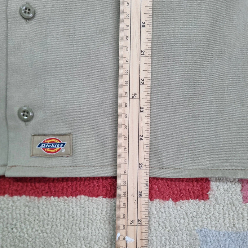 Vintage Dickies Boxy Fit Cropped Shirt Long Sleeve XL plain Beige Button Up Skater Y2K Surf