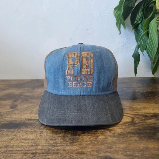 Vintage American baseball Hat Snapback cap one size adjustable blue pebble beach