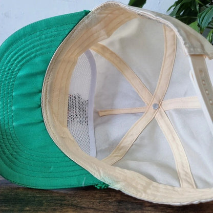 Vintage American Baseball Hat Snapback cap one size adjustable cream green tiger