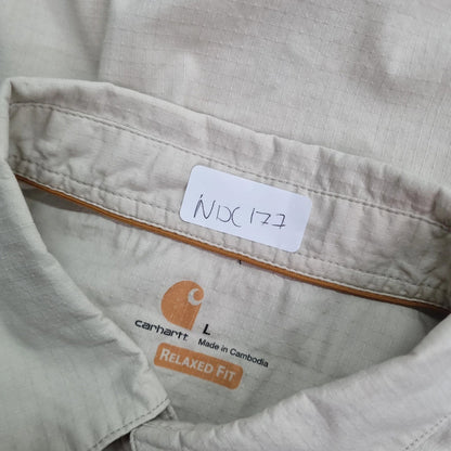 Carhartt Boxy Fit Cropped Shirt Short Sleeve large plain cream Button Up Skater Y2K Surf