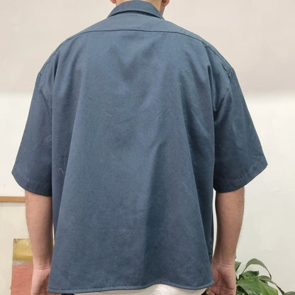 Vintage Dickies Boxy Fit Cropped Shirt Short Sleeve XL plain Navy Button Up Skater Y2K Surf