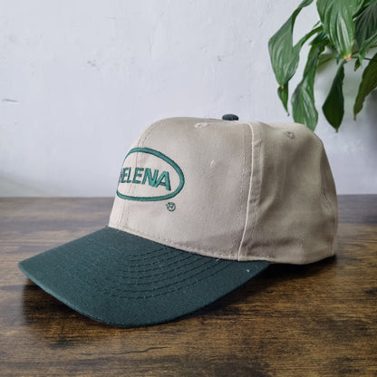 Vintage American Trucker Hat Snapback cap one size adjustable beige green Helena