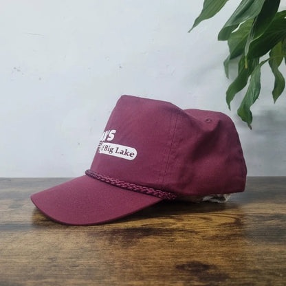 Vintage American Trucker Hat Snapback cap one size adjustable burgundy Dan's of big lake