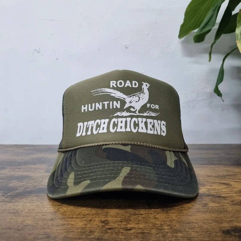 Vintage American Trucker Hat Snapback cap one size adjustable green ditch chicken