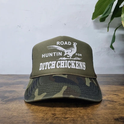 Vintage American Trucker Hat Snapback cap one size adjustable green ditch chicken