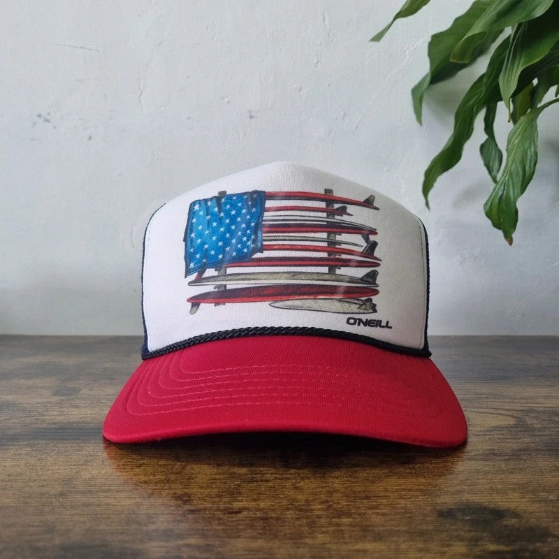 Vintage O'Neill Baseball Hat Snapback cap one size adjustable red white surf