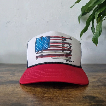 Vintage O'Neill Baseball Hat Snapback cap one size adjustable red white surf