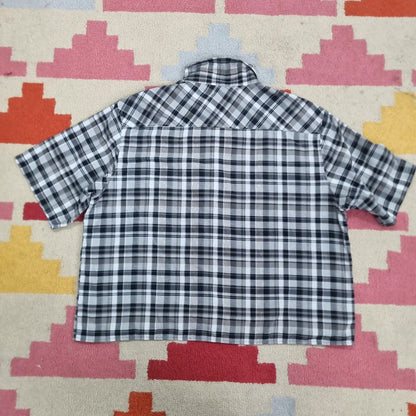 Vintage Dickies Boxy Fit Cropped Shirt Short Sleeve XL check Black Button Up Skater Y2K Surf