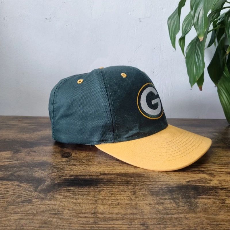 Vintage American Baseball Hat Snapback cap one size adjustable green yellow packers logo 7