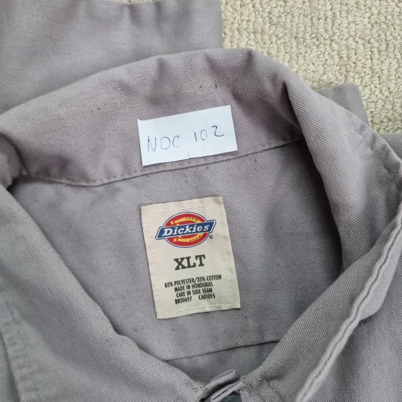 Vintage Dickies Boxy Fit Cropped Shirt Long Sleeve largr plain Grey Button Up Skater Y2K Surf