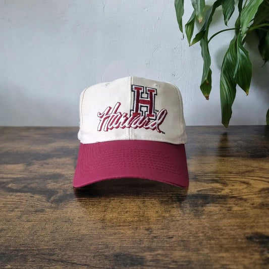 Vintage American baseball Hat Snapback cap one size adjustable cream burgundy harvard