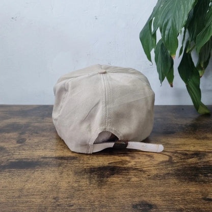 Vintage American Trucker Hat Snapback cap one size adjustable beige silver and leather