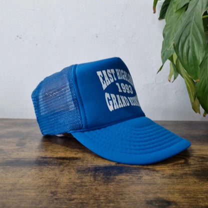 Vintage American Trucker Hat Snapback cap one size adjustable blue east Highland 93 grand reunion