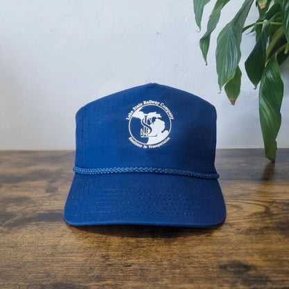 Vintage American Trucker Hat Snapback cap one size adjustable blue lake state railway