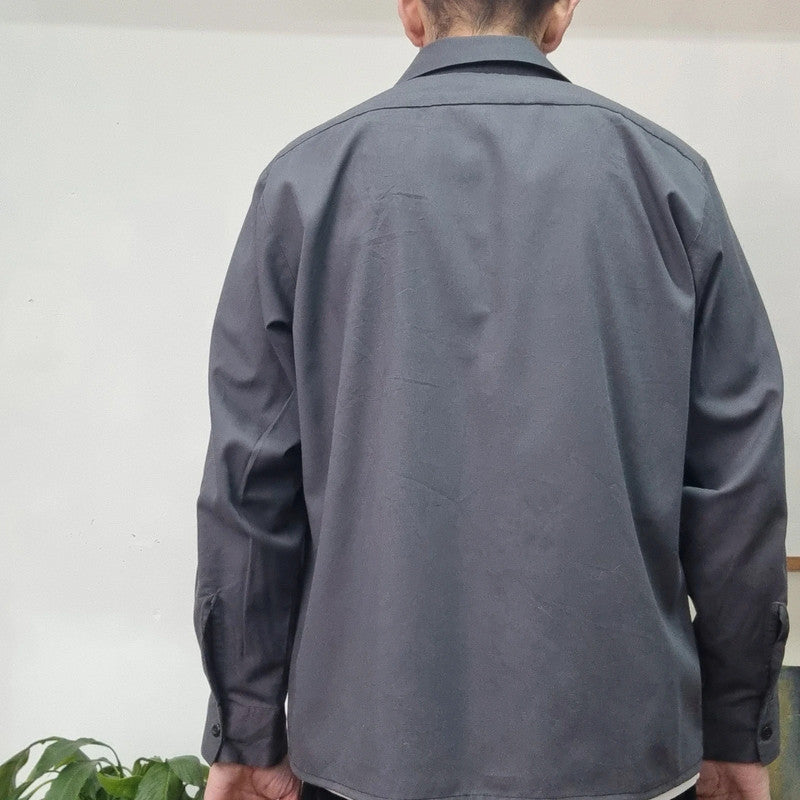 Vintage Dickies Boxy Fit Cropped Shirt long Sleeve Medium plain Grey Button Up Skater Y2K Surf