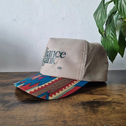 Vintage American Trucker Hat Snapback cap one size adjustable beige multi alliance bank
