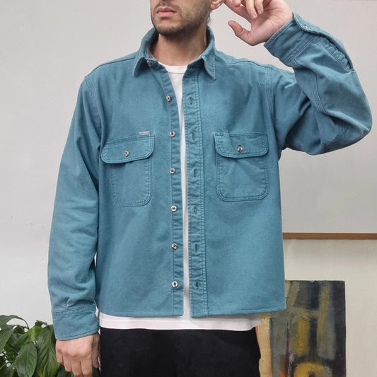 Vintage Carhartt Boxy Fit Cropped Shirt Heavyweight large long Sleeve large plain Green Button Up