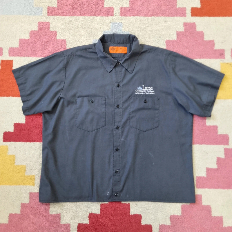 Vintage Dickies Boxy Fit Cropped Shirt Short Sleeve XL plain Grey Button Up Skater Y2K Surf