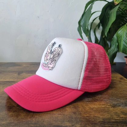 Vintage American Trucker Hat Snapback cap one size adjustable pink white Cowboys y2k