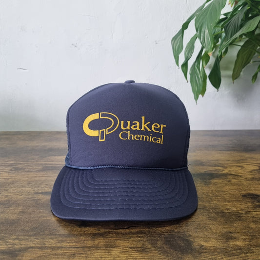 Vintage American Trucker Hat Snapback cap one size Navy Quaker chemical
