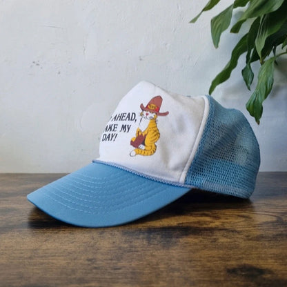 Vintage American Trucker Hat Snapback cap one size adjustable blue white make my day