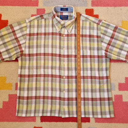 Pendleton Boxy Fit Cropped Shirt Short Sleeve large check multi Button Up Skater Y2K Surf