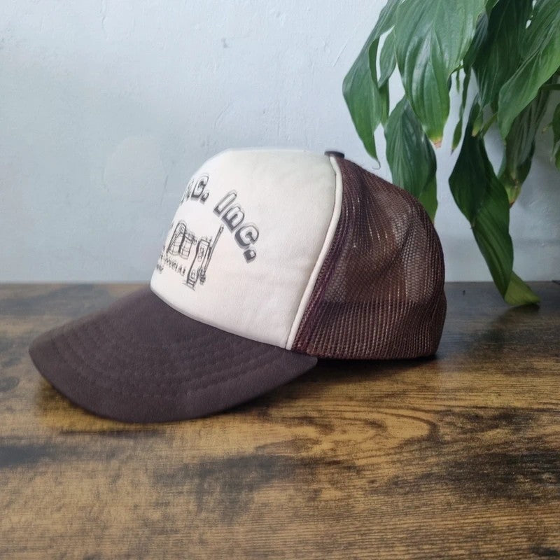Vintage American Trucker Hat Snapback cap one size adjustable beige brown industrial oil machinery