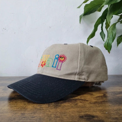 Vintage American Baseball Hat Snapback cap one size adjustable beige black Hawaii