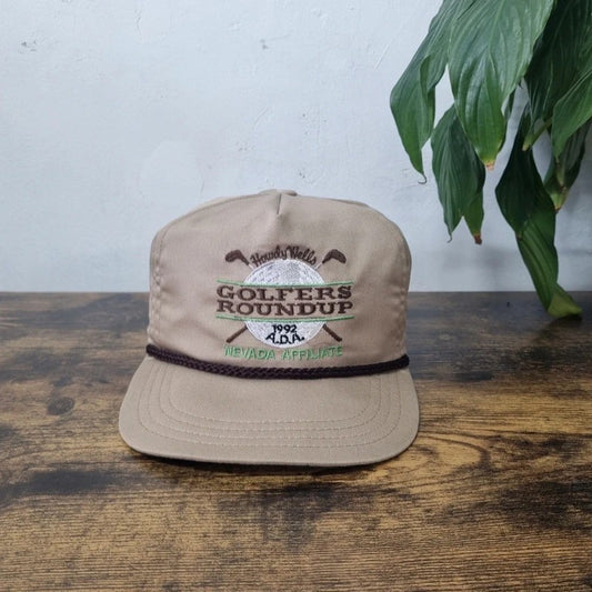 Vintage American Trucker Hat Snapback cap one size adjustable beige golfers roundup golf