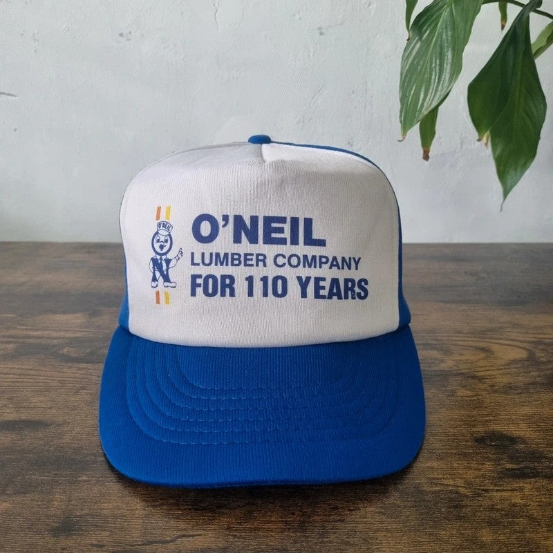 Vintage American Trucker Hat Snapback cap one size adjustable O'Neil lumber company blue white