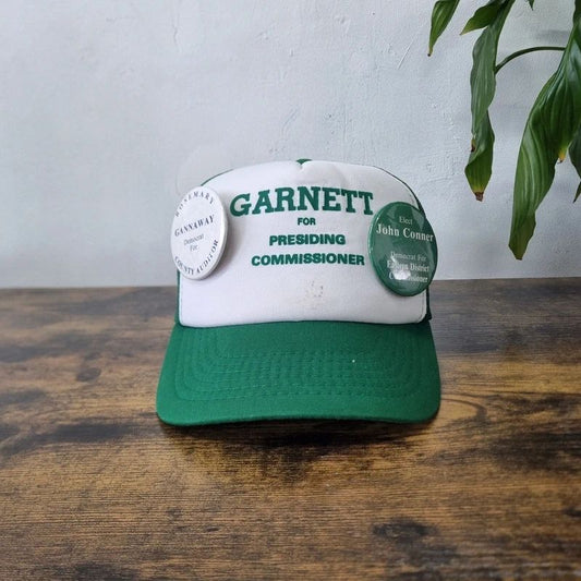 Vintage American Trucker Hat Snapback cap one size adjustable green white garnett commissioner