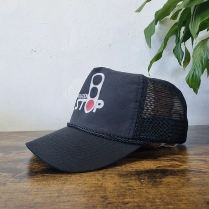 Vintage American Trucker Hat Snapback cap one size adjustable black operation stop