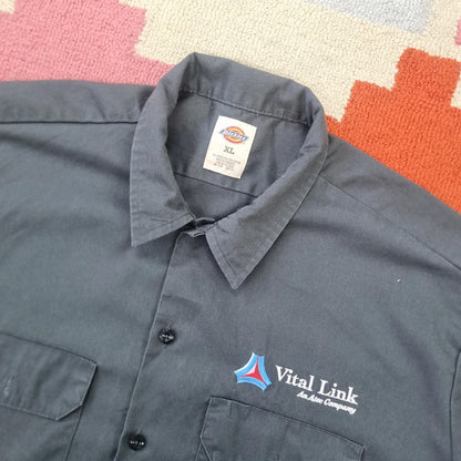 Vintage Dickies Boxy Fit Cropped Shirt Short Sleeve XL plain Grey Button Up Skater Y2K Surf