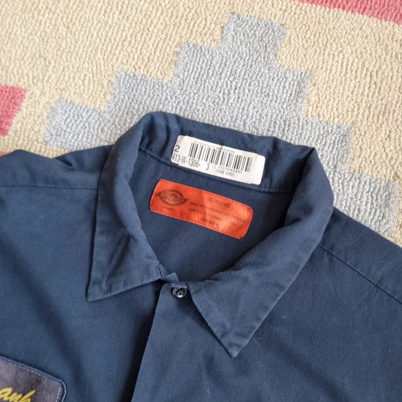 Vintage Dickies Boxy Fit Cropped Shirt long Sleeve XL plain Navy Button Up Skater Y2K Surf