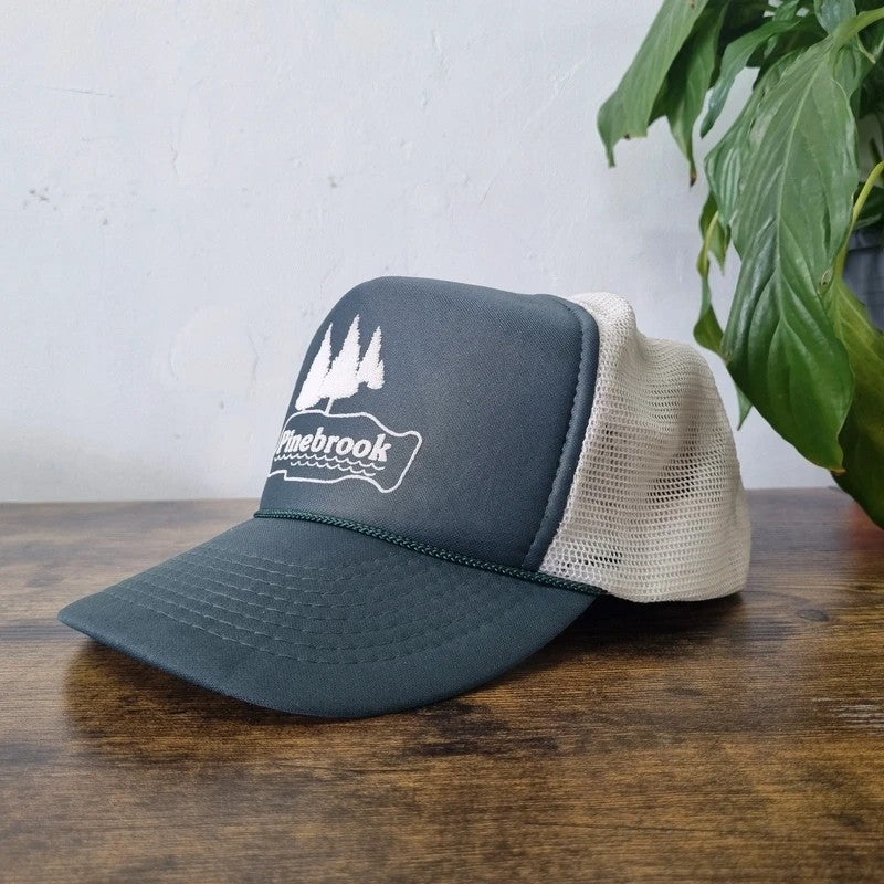 Vintage American Trucker Hat Snapback cap one size adjustable green white Pinebrook