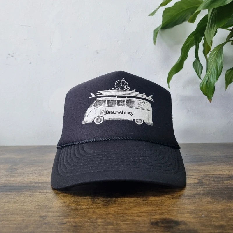 Vintage American Trucker Hat Snapback cap one size adjustable black surf camper van