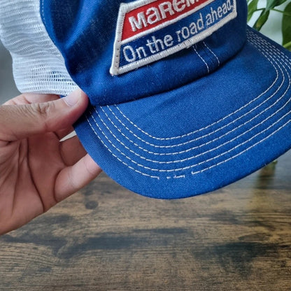 Vintage American Trucker Hat Snapback cap one size adjustable blue white maremont
