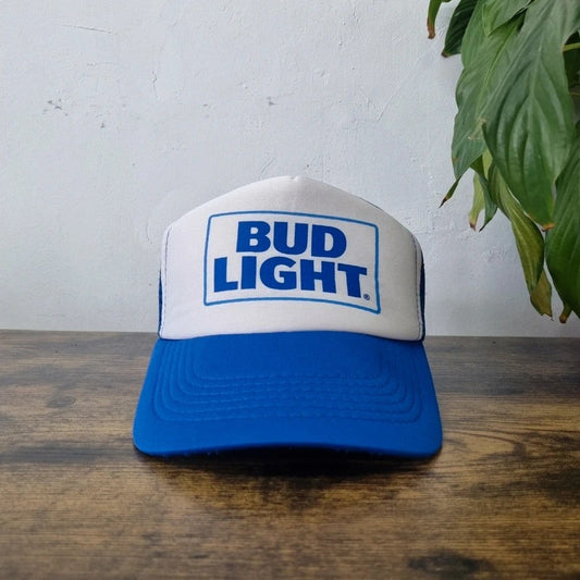 Vintage American Baseball Hat Snapback cap one size adjustable blue white Bud light budweiser