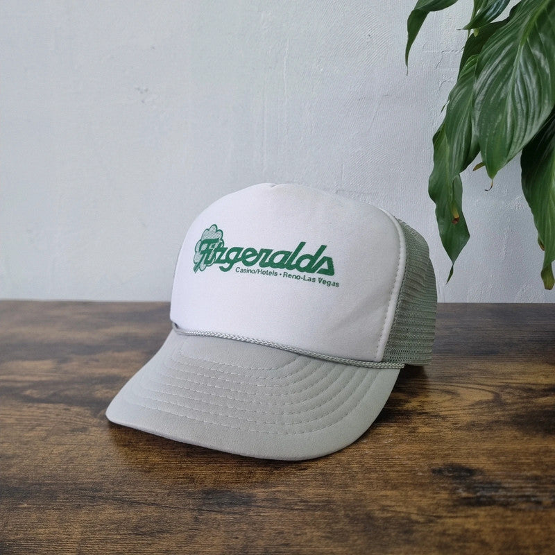 Vintage Trucker Hat snapback cap vintage Fitzgerald's Casino Hotel Las Vegas grey white one size