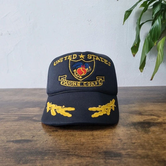 Vintage American Trucker Hat Snapback cap one size adjustable black US marine corps