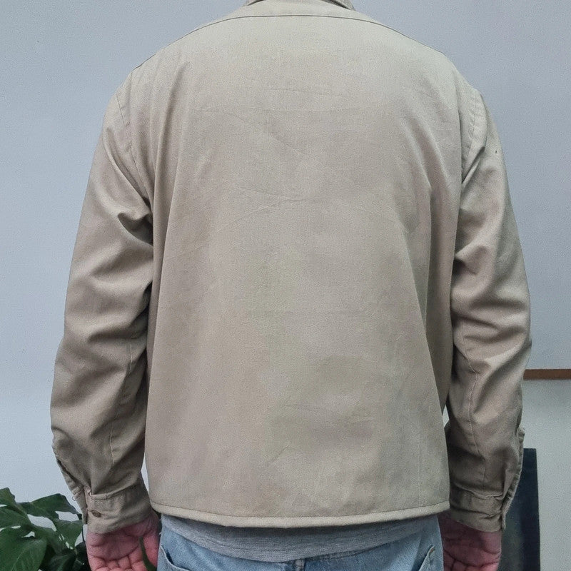 Vintage Dickies Boxy Fit Cropped Shirt Long Sleeve large plain Beige Button Up Skater Y2K Surf