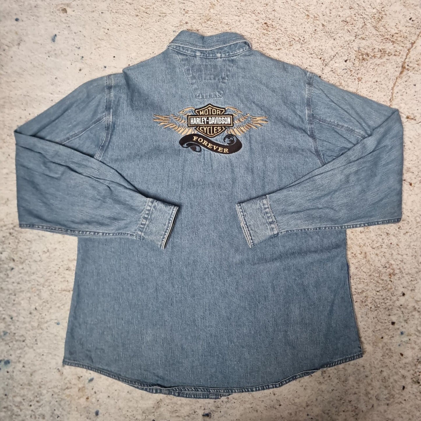 Harley Davidson Shirt Womens Denim Style Long Sleeve Biker - Blue - Size XL