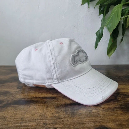 Vintage Chevrolet baseball Hat Snapback cap one size adjustable white pink y2k
