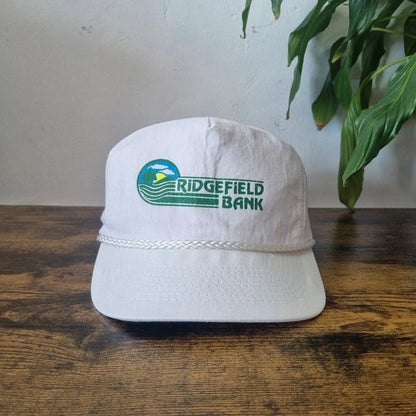 Vintage American Trucker Hat Snapback cap one size adjustable Ridgefield bank white