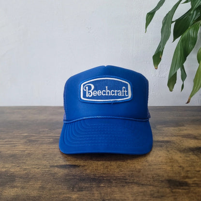 Vintage American Otto Trucker Hat snapback cap Beechcraft one size adjustable 90s royal blue