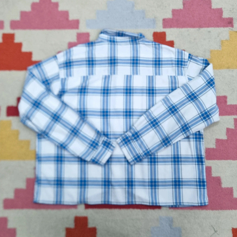 Vintage Columbia Boxy Fit Cropped Shirt Long Sleeve XXL Check Blue Button Up Skater Y2K Surf